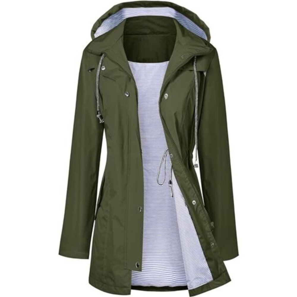 Women's Waterproof Hooded Raincoat‎ - Long Lined Trench Coat Windbreaker, S-XXL